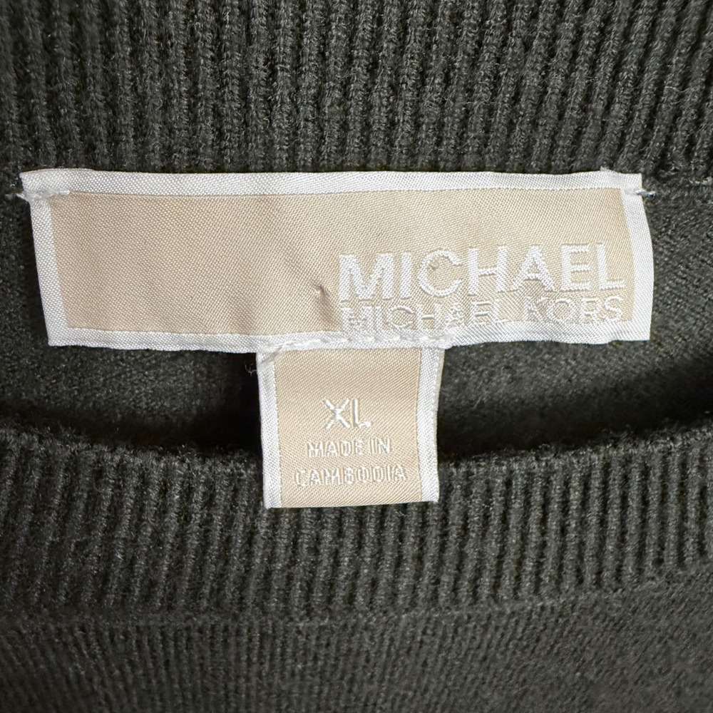 Michael Kors Womens XL Olive Green Puff Sleeve Button Shoulder Crewneck Sweater - Picture 2 of 7